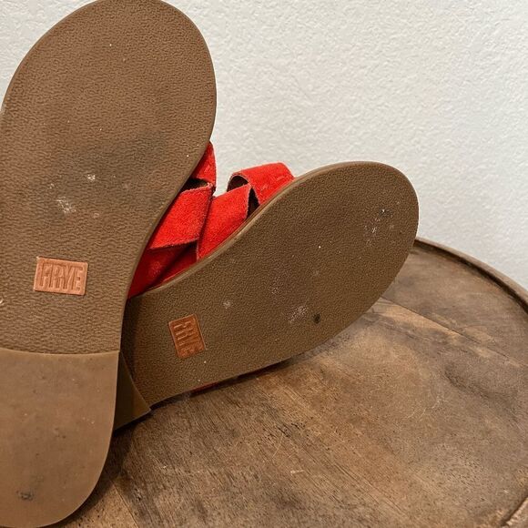 Frye Boots Red Suede Leather Carla Criss-Cross Open Toe Sandals Women's Size 8.5 - Picture 7 of 9